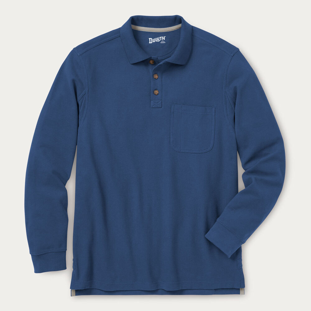 Men's No Polo Shirt Long Sleeve with Pocket Main Image