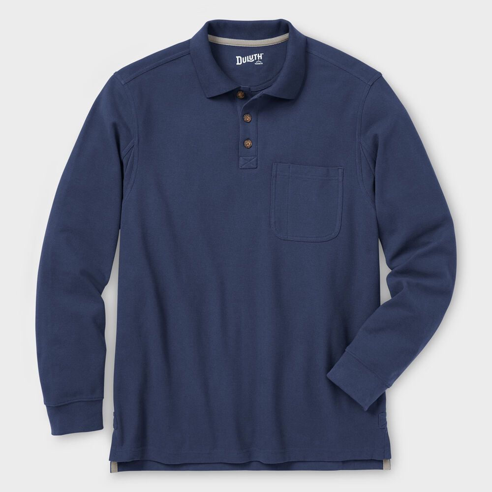 Men's No Polo Shirt Long Sleeve with Pocket Main Image