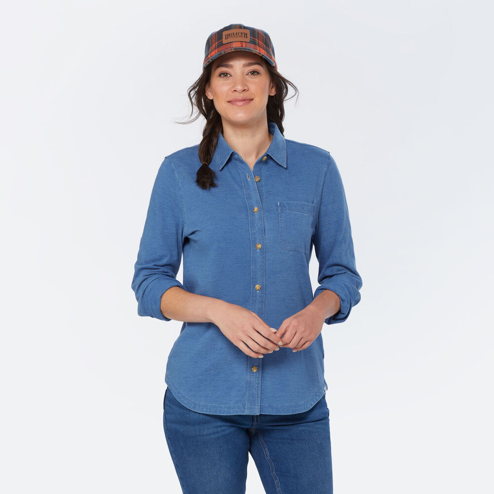 Women's Indigo Knit Button-Front Shirt Main Image
