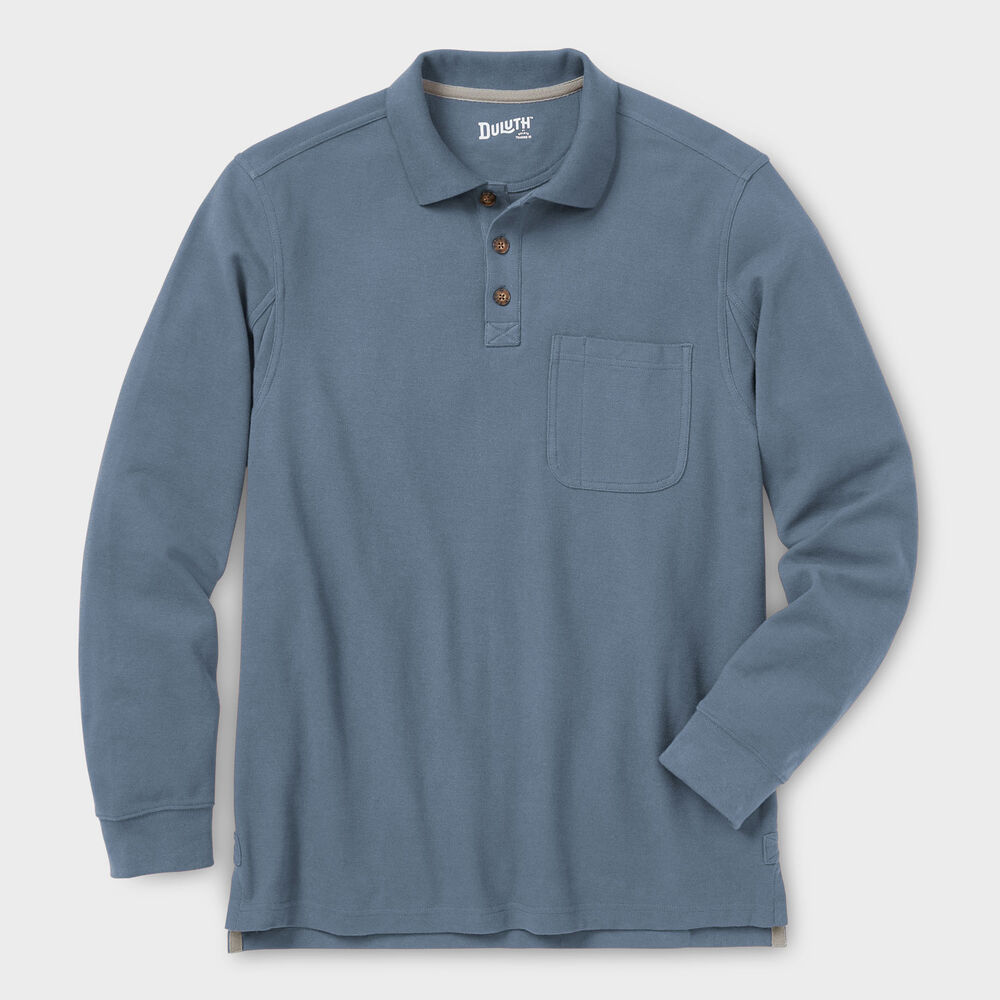 Men's No Polo Shirt Long Sleeve with Pocket Main Image