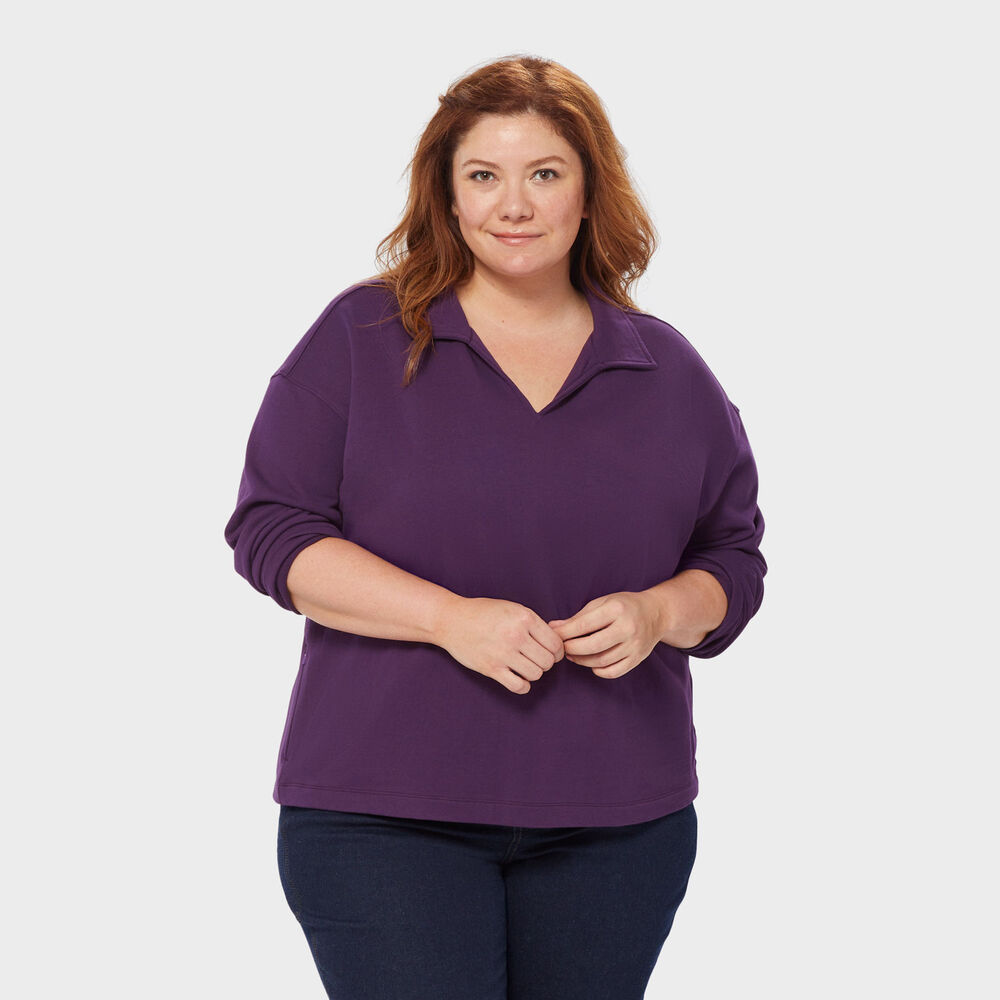 Women's Plus Canal Park Terry Collared Long Sleeve Main Image